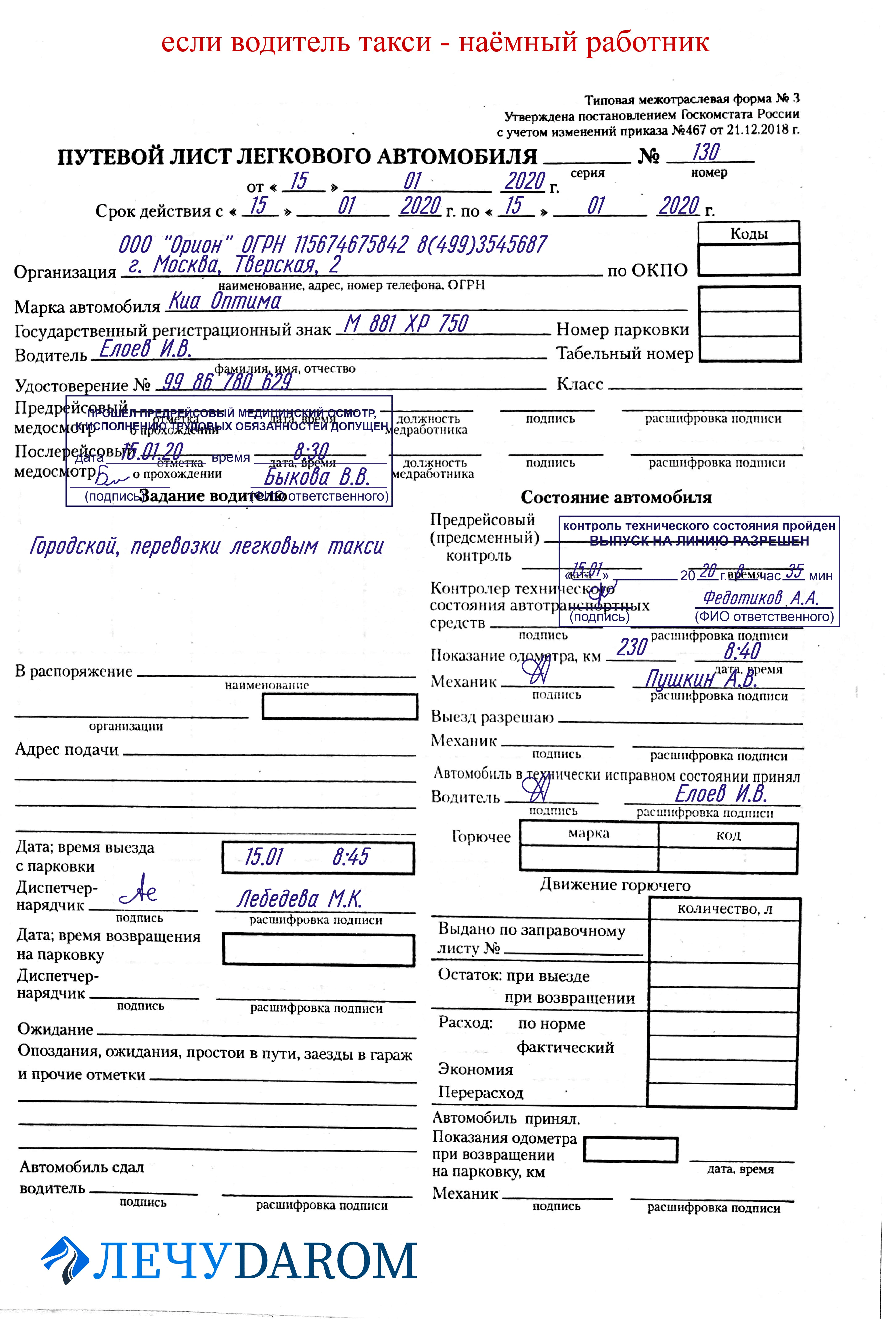 Все о путевых листах: образцы и правила заполнения