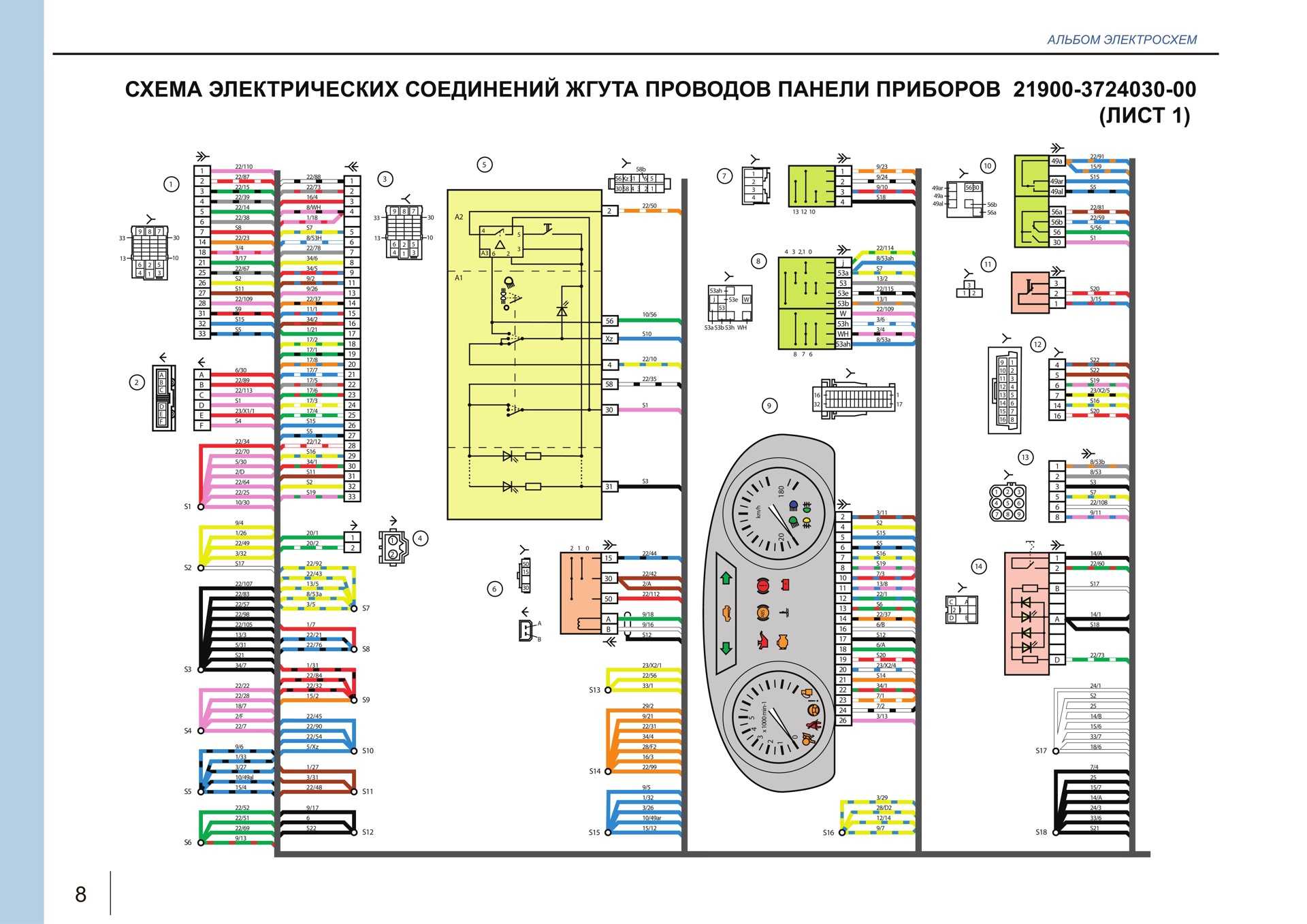 Электрические схемы и распиновки для авто  Лада Гранта Подробная схема приборной панели, электросхемы дверей и проводка для моделей FL лифтбек и кросс